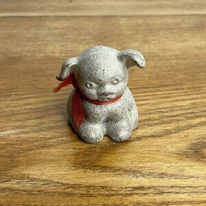 Vintage Cast Iron Bucki Carbons Ribbons Advertising Dog Paperweight Figure 1.5"